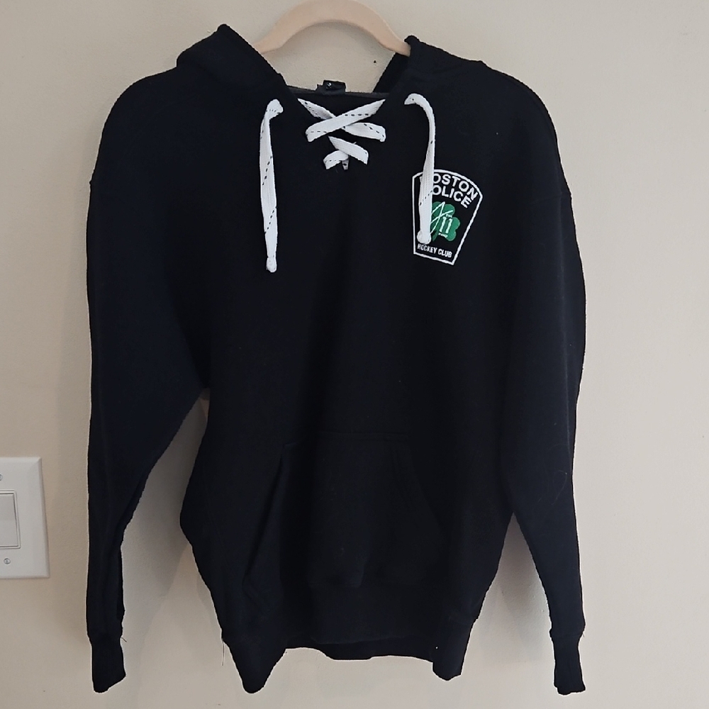 J. America Black Hoodie with White Lace-Up